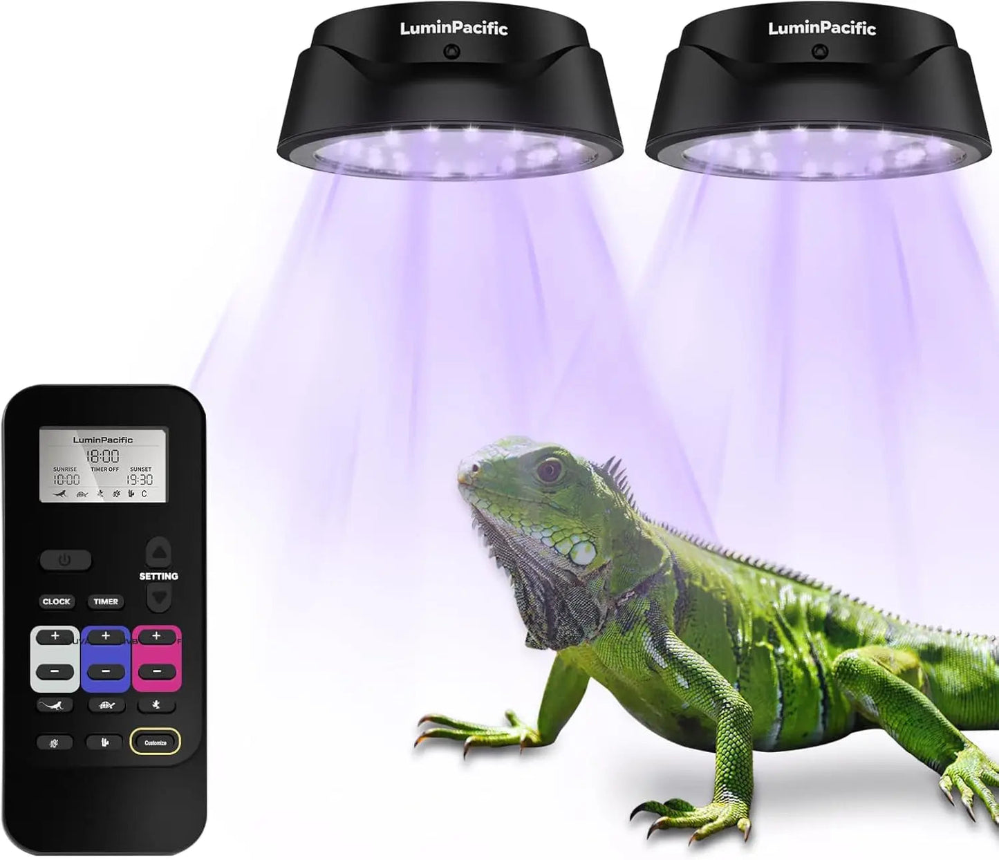 LED Reptile Light with Remote – UVA UVB FR Lamp, Timer, Dimmable (Zones 1–4)