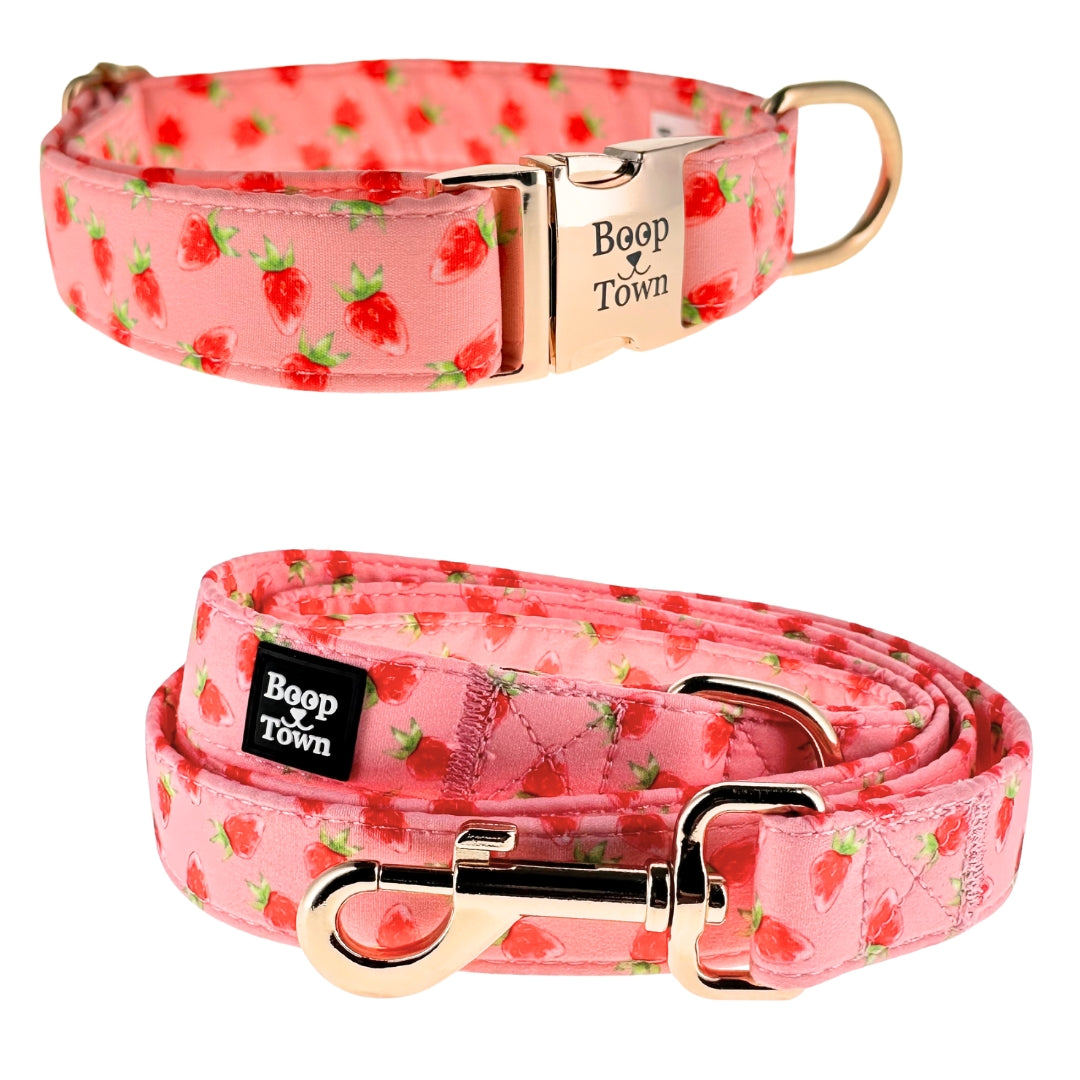 Boop Town Matching Dog Collar and Leash Set - Soft Cotton & Heavy Duty Nylon Core - Quick Release Metal Buckle - Aesthetic Adjustable Pet Accessories - Reduces Hair Matting - XS Small Medium Large XL Dogs