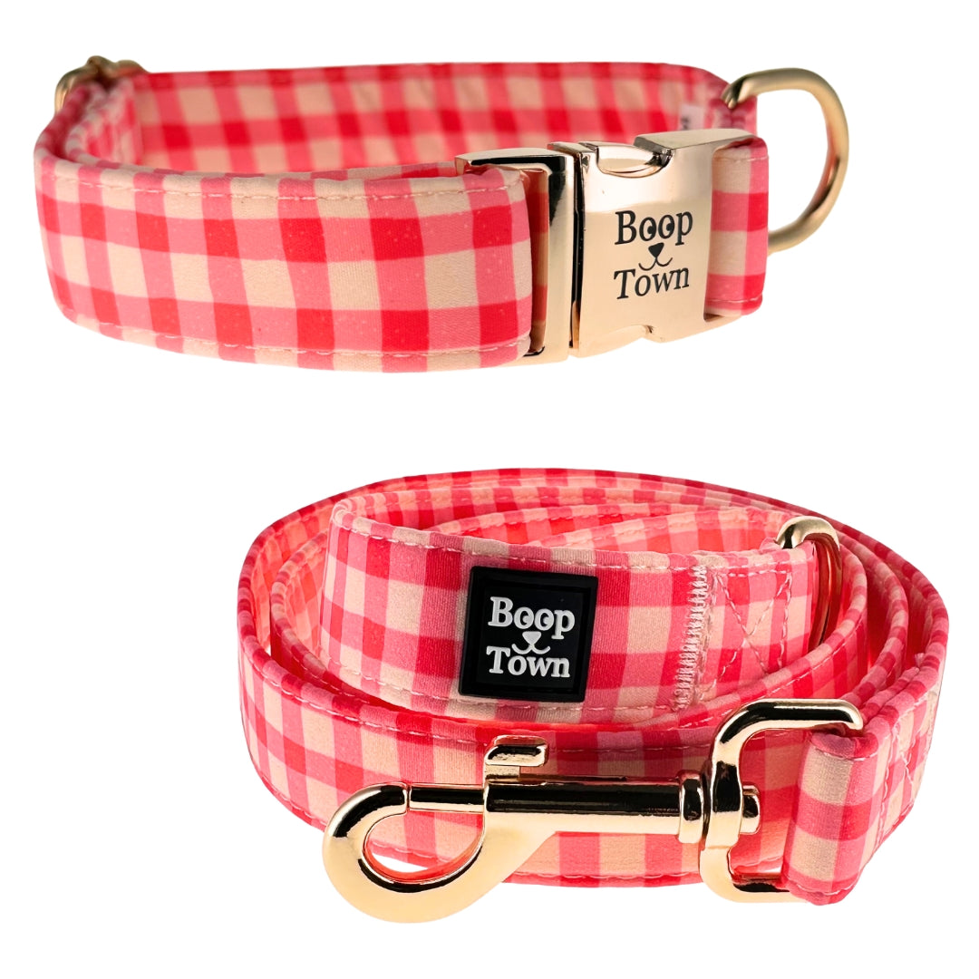 Boop Town Matching Dog Collar and Leash Set - Soft Cotton & Heavy Duty Nylon Core - Quick Release Metal Buckle - Aesthetic Adjustable Pet Accessories - Reduces Hair Matting - XS Small Medium Large XL Dogs