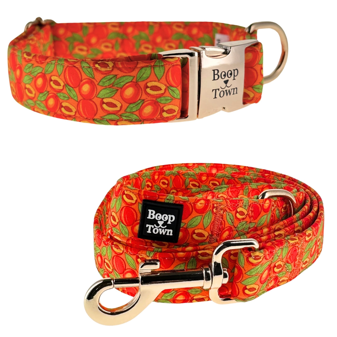 Boop Town Matching Dog Collar and Leash Set - Soft Cotton & Heavy Duty Nylon Core - Quick Release Metal Buckle - Aesthetic Adjustable Pet Accessories - Reduces Hair Matting - XS Small Medium Large XL Dogs
