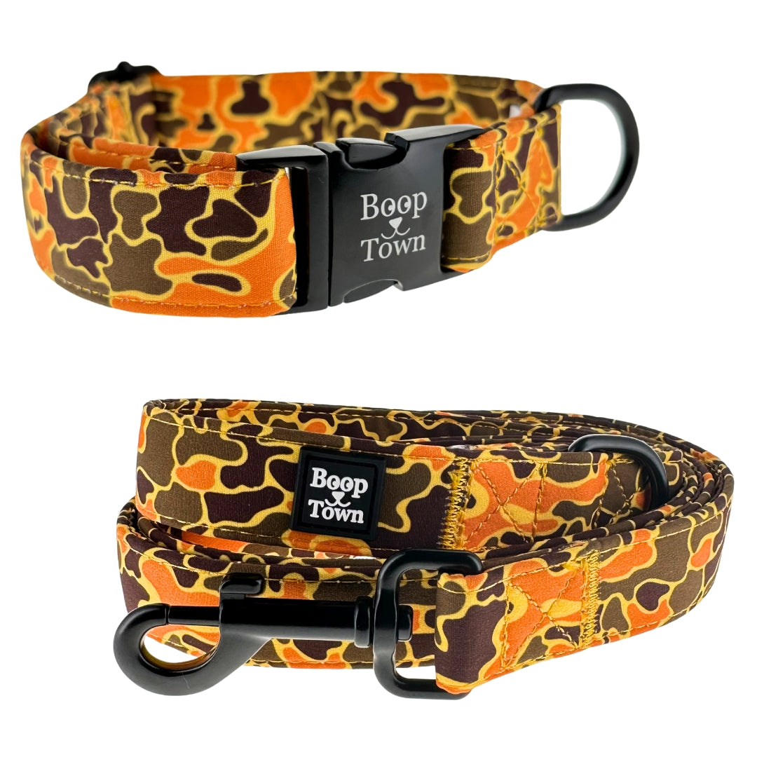Boop Town Matching Dog Collar and Leash Set - Soft Cotton & Heavy Duty Nylon Core - Quick Release Metal Buckle - Aesthetic Adjustable Pet Accessories - Reduces Hair Matting - XS Small Medium Large XL Dogs