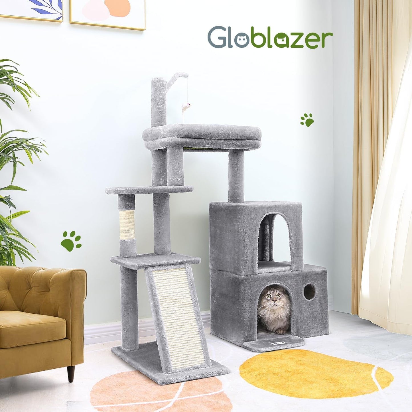 50-Inch Heavy Duty Cat Tree for Large Cats with Scratching Board & Condos