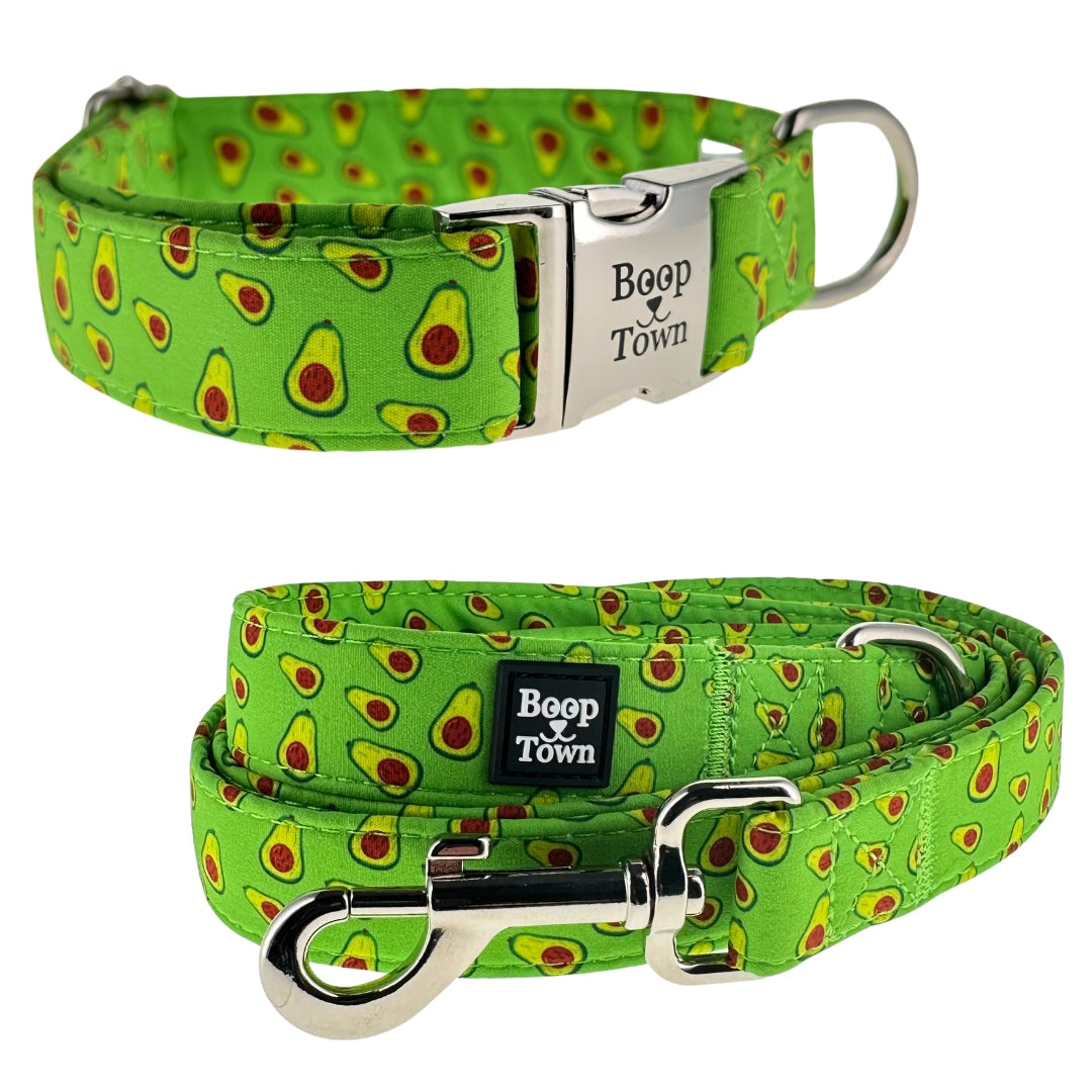 Boop Town Matching Dog Collar and Leash Set - Soft Cotton & Heavy Duty Nylon Core - Quick Release Metal Buckle - Aesthetic Adjustable Pet Accessories - Reduces Hair Matting - XS Small Medium Large XL Dogs