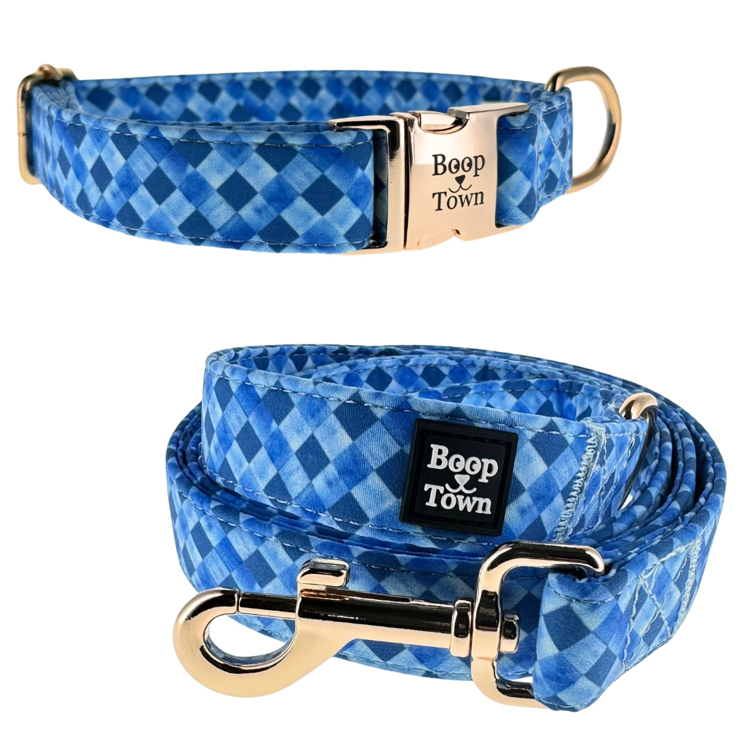 Boop Town Matching Dog Collar and Leash Set - Soft Cotton & Heavy Duty Nylon Core - Quick Release Metal Buckle - Aesthetic Adjustable Pet Accessories - Reduces Hair Matting - XS Small Medium Large XL Dogs