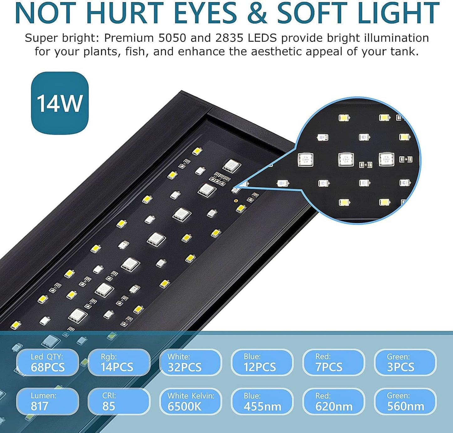 Hygger Clip On Aquarium LED Light 24/7 Timer 7 Colors 7-20in Tank 12W/ 14W