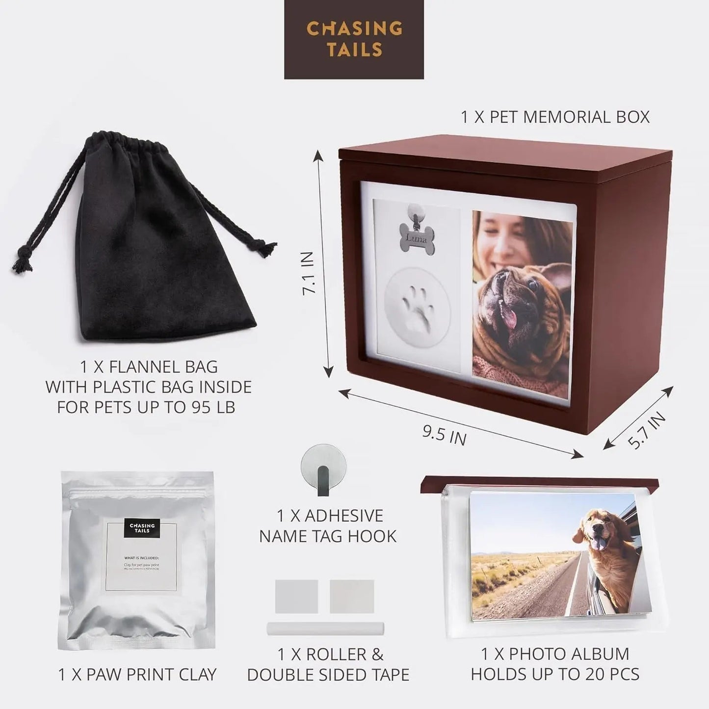 Pet Memorial Urn Keepsake Box – Paw Print Kit & Photo Album