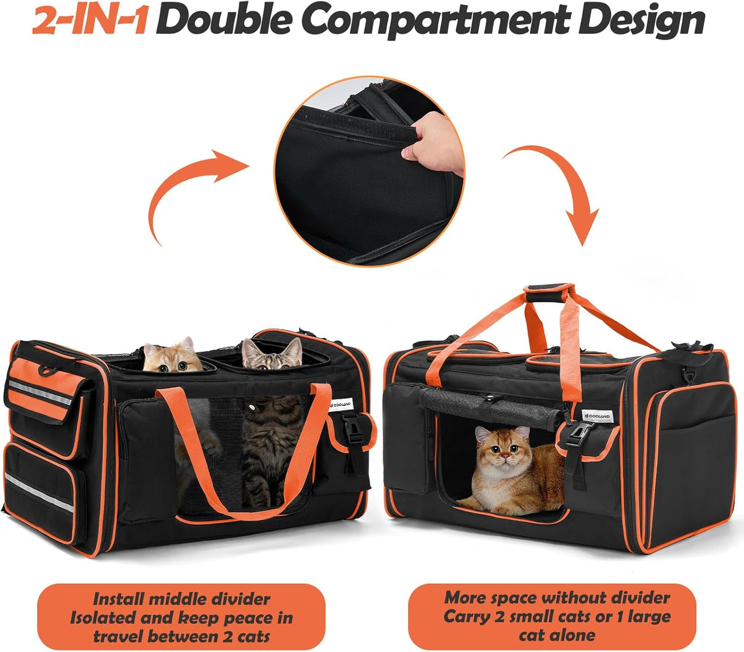 Extra Large Cat Carrier Expandable 2 Cats Travel Carrier with Litter Box