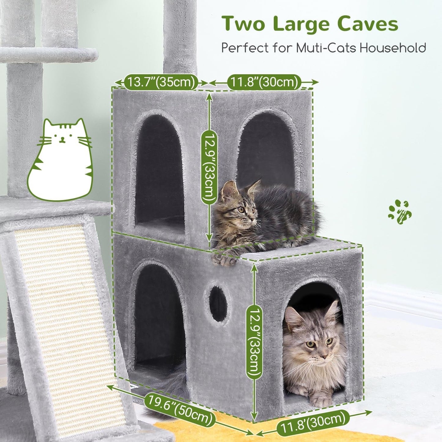 50-Inch Heavy Duty Cat Tree for Large Cats with Scratching Board & Condos