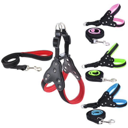 Comfortable Mesh Fabric Shiny Rhinestone Pet Hand Holding Rope Reflective Dog Breast Strap Vest Style