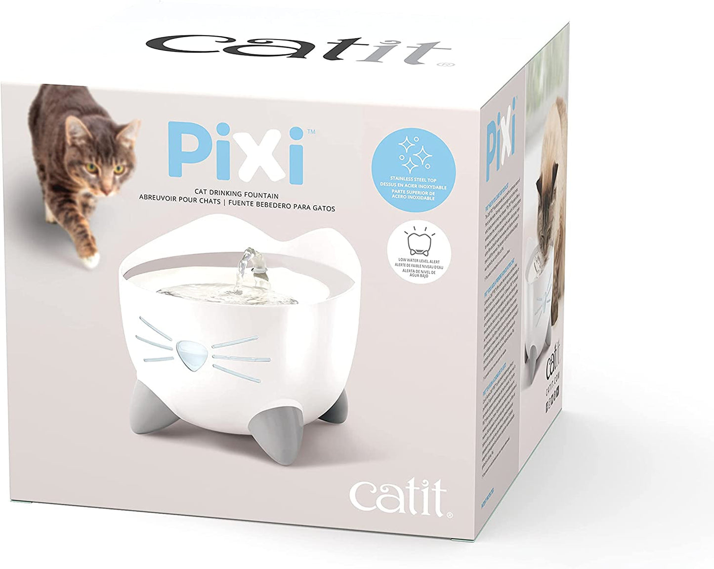 PIXI Stainless Steel Cat Water Fountain 2L Triple Filter Quiet Pump