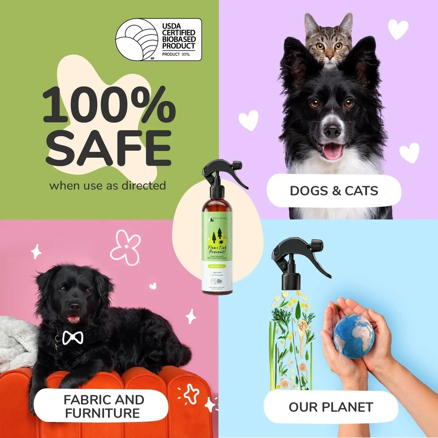 kin+kind Flea & Tick Shampoo & Spray Kit for Dogs & Cats – Plant-Based