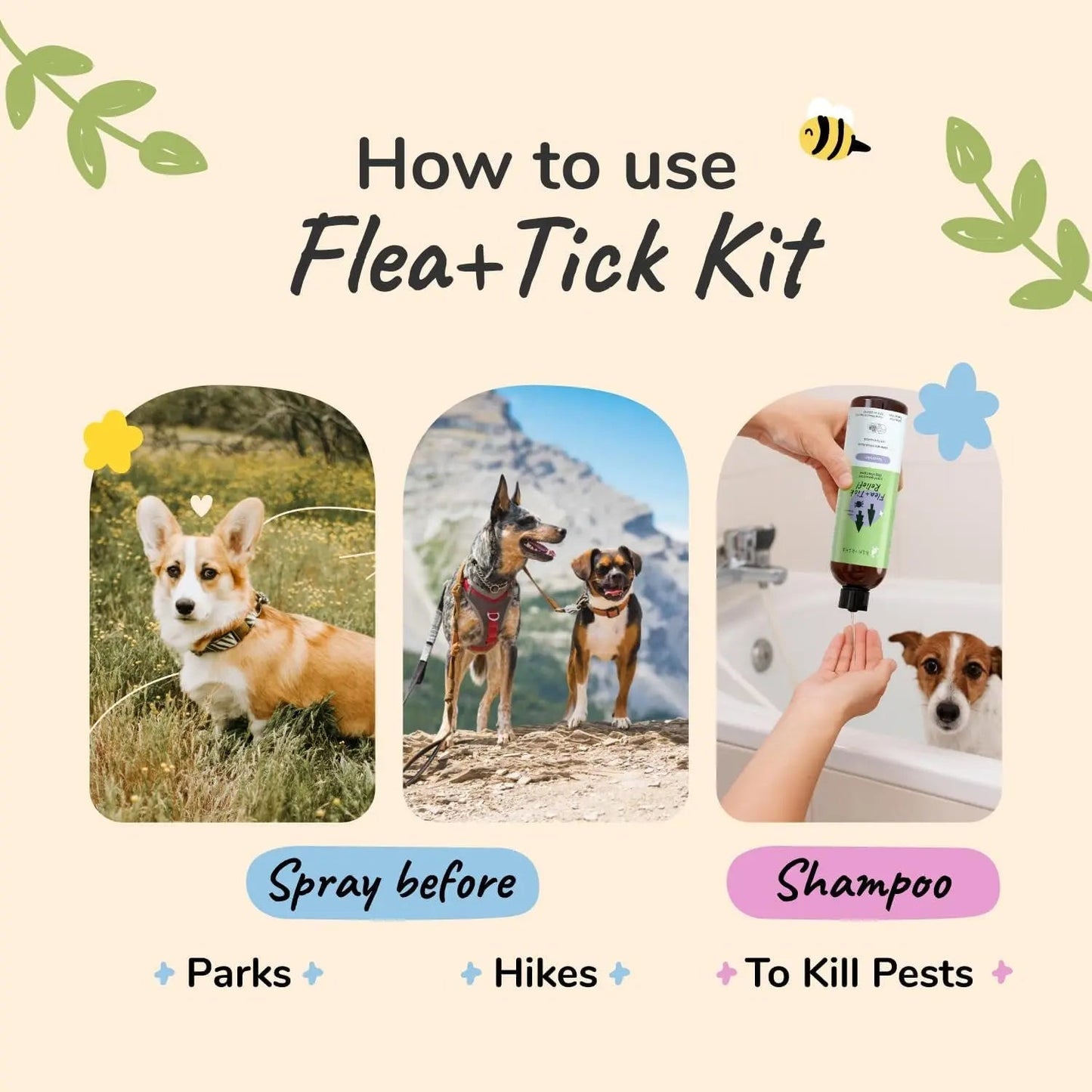 kin+kind Flea & Tick Shampoo & Spray Kit for Dogs & Cats – Plant-Based
