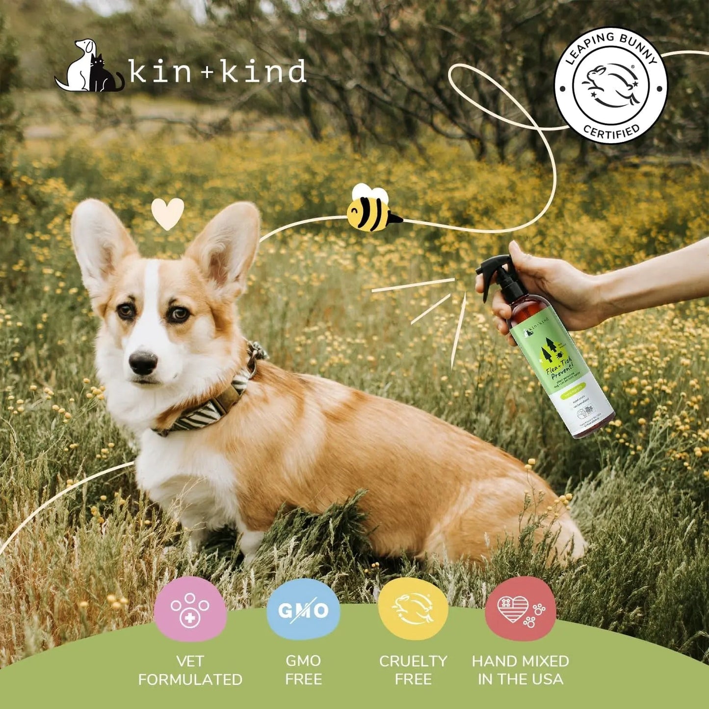 kin+kind Flea & Tick Shampoo & Spray Kit for Dogs & Cats – Plant-Based