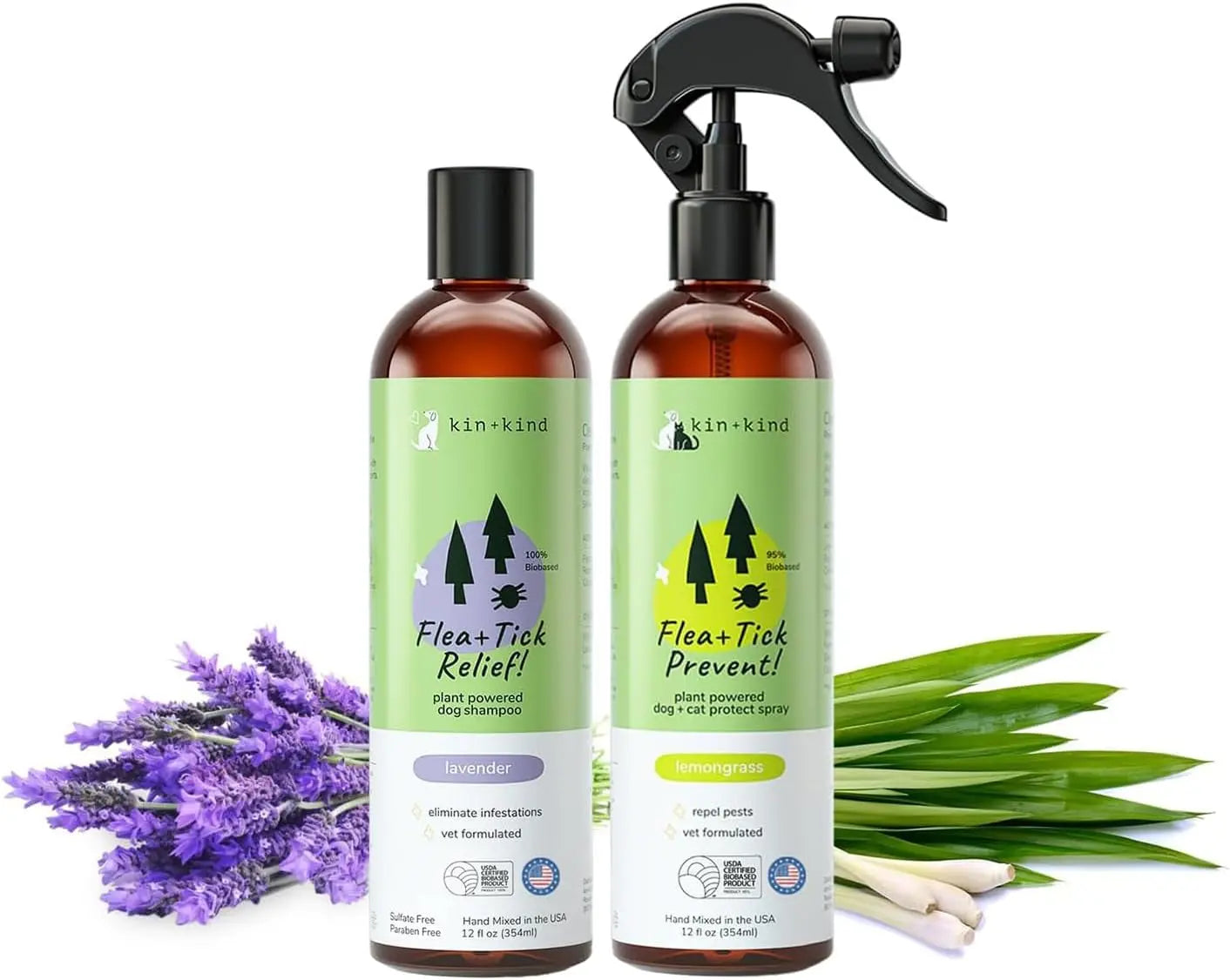 kin+kind Flea & Tick Shampoo & Spray Kit for Dogs & Cats – Plant-Based